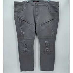 Copper Rivet Jeans Mens 44x32 Gray Moto Distressed‎ Zipper Pockets Motorcycle